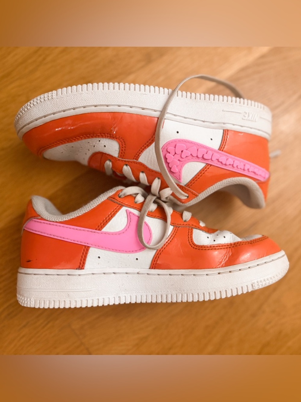 Nike Air Force 1 LV8 “Valentine Hearts” Orange Pink Swoosh | Girls Size 2Y
